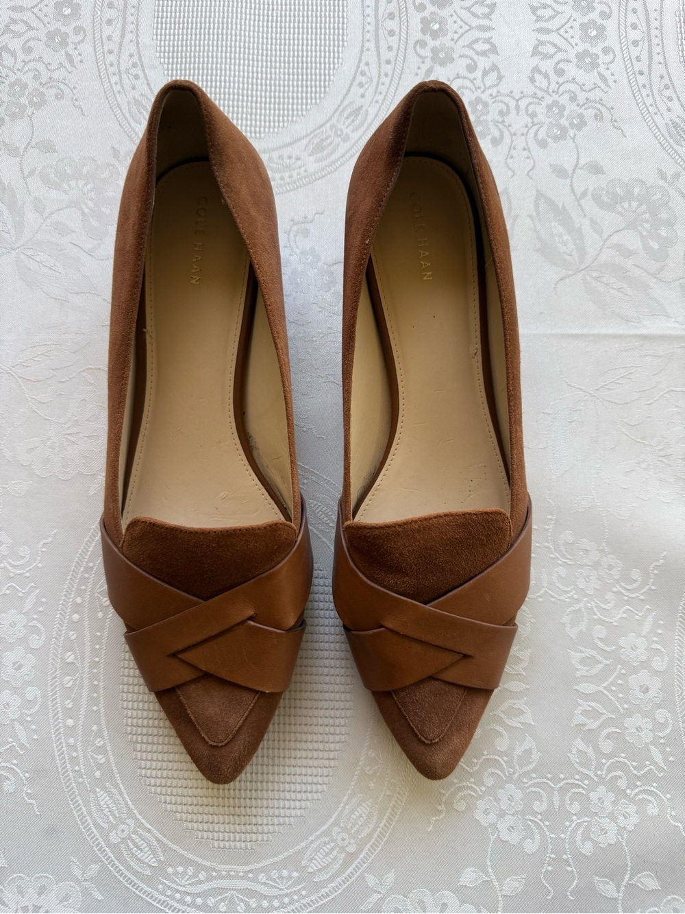 Cole Haan Camila Skimmer Tan Pointed-Toe Leather Suede Flat Women’s Size 10B